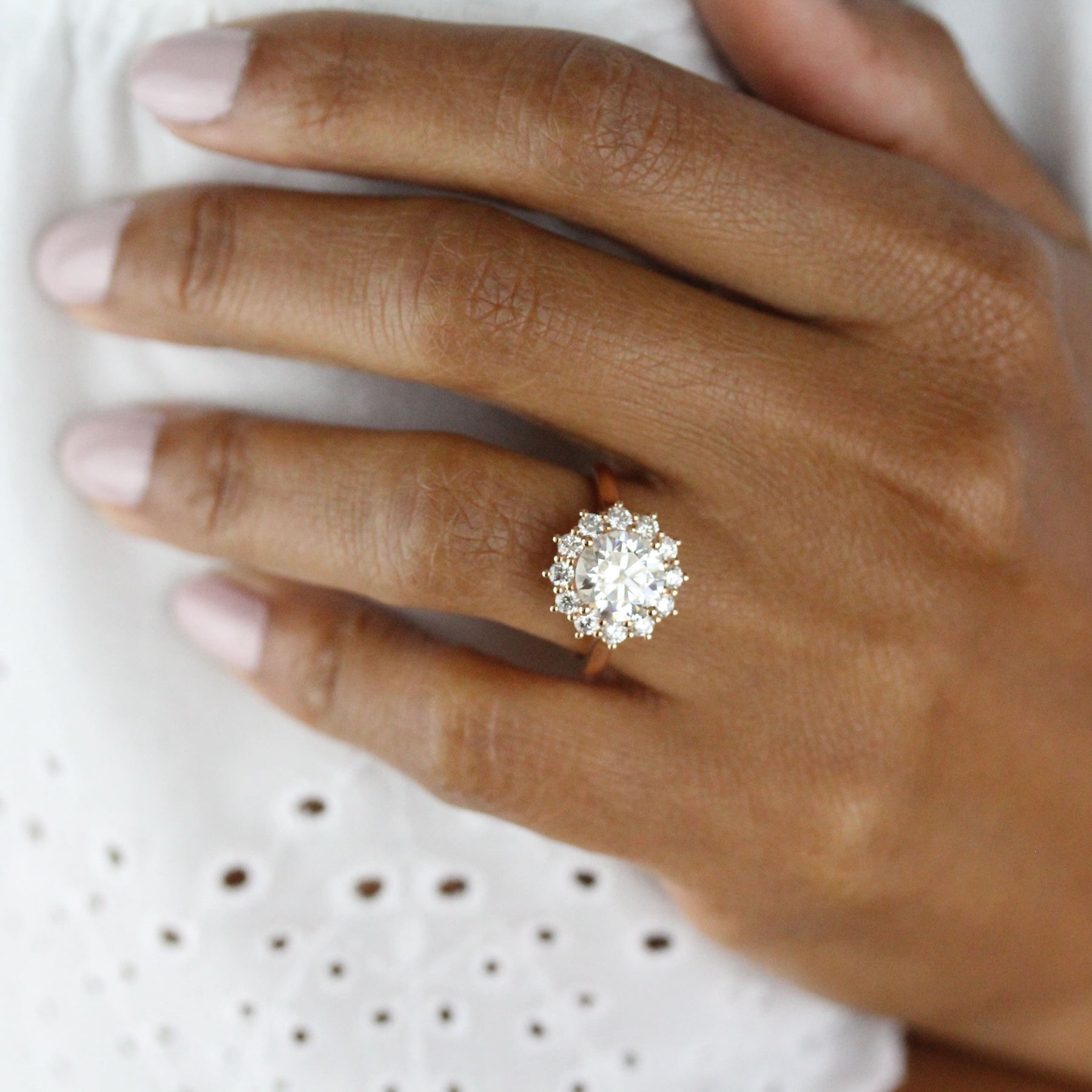 Round Halo Moissanite Engagement Ring