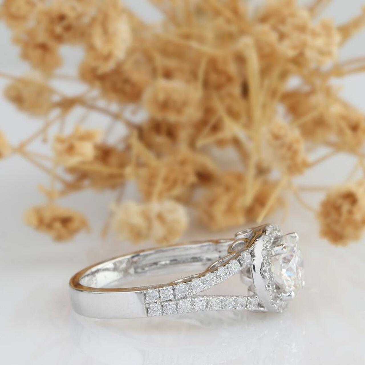 1.0CT Round Split Shank Moissanite Diamond Halo Engagement Ring