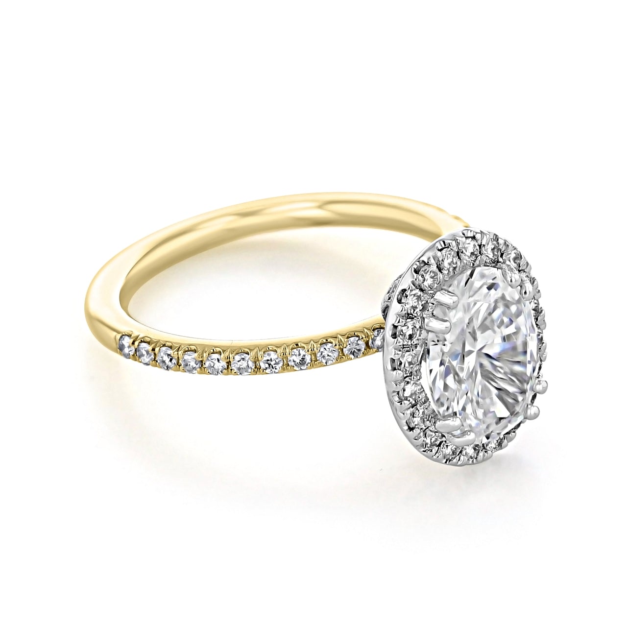 1.93CT Oval Halo Moissanite Diamond Two Tone Engagement Ring