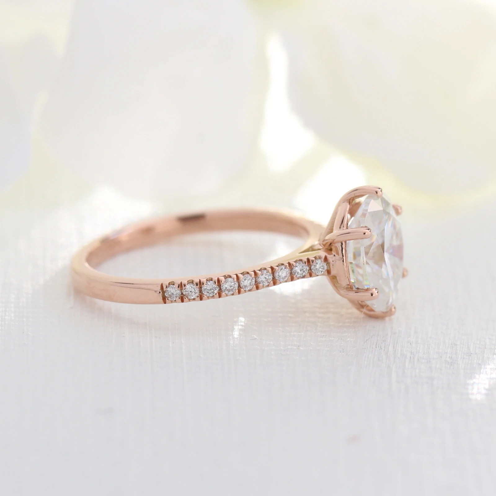 2.0CT Oval Pave Moissanite Diamond Six Prong Engagement Ring