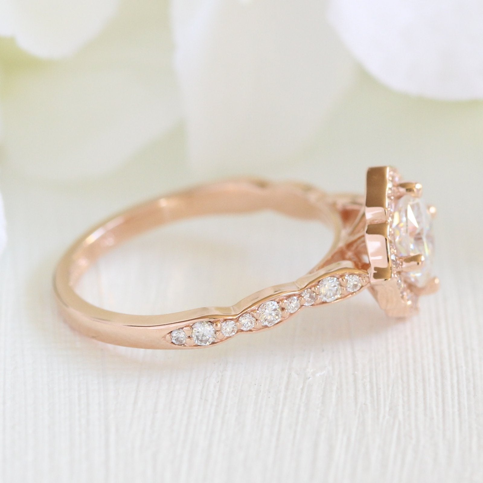1.0CT Cushion Vintage Pave Moissanite Diamond Engagement Ring For Women