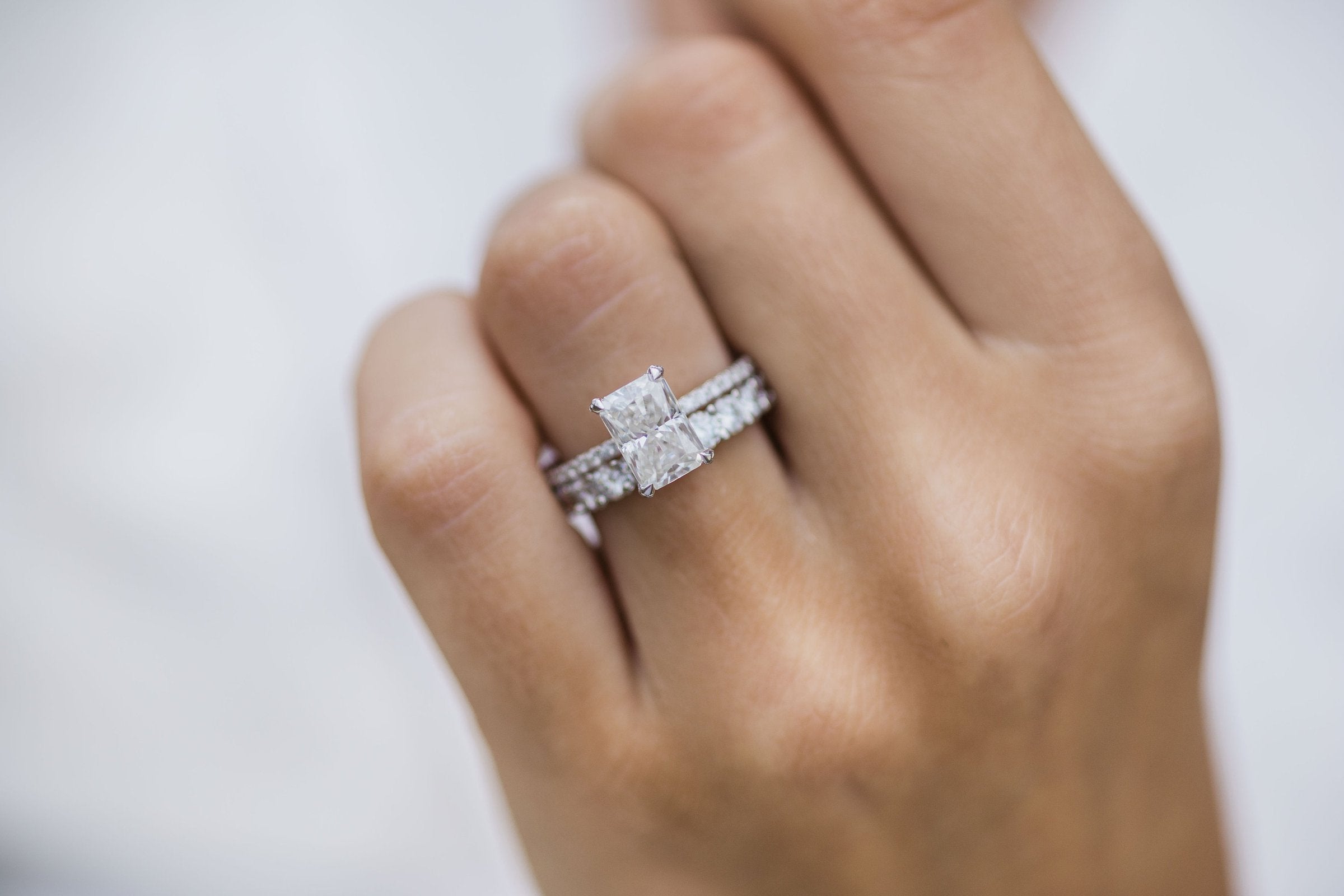 2.0CT Radiant Hidden Halo Moissanite Diamond Pave Engagement Ring