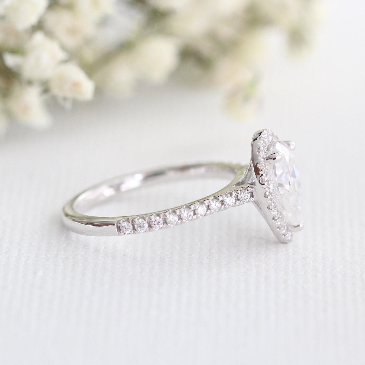 1.50CT Pear Pave Moissanite Diamond Halo Engagement Ring For Her