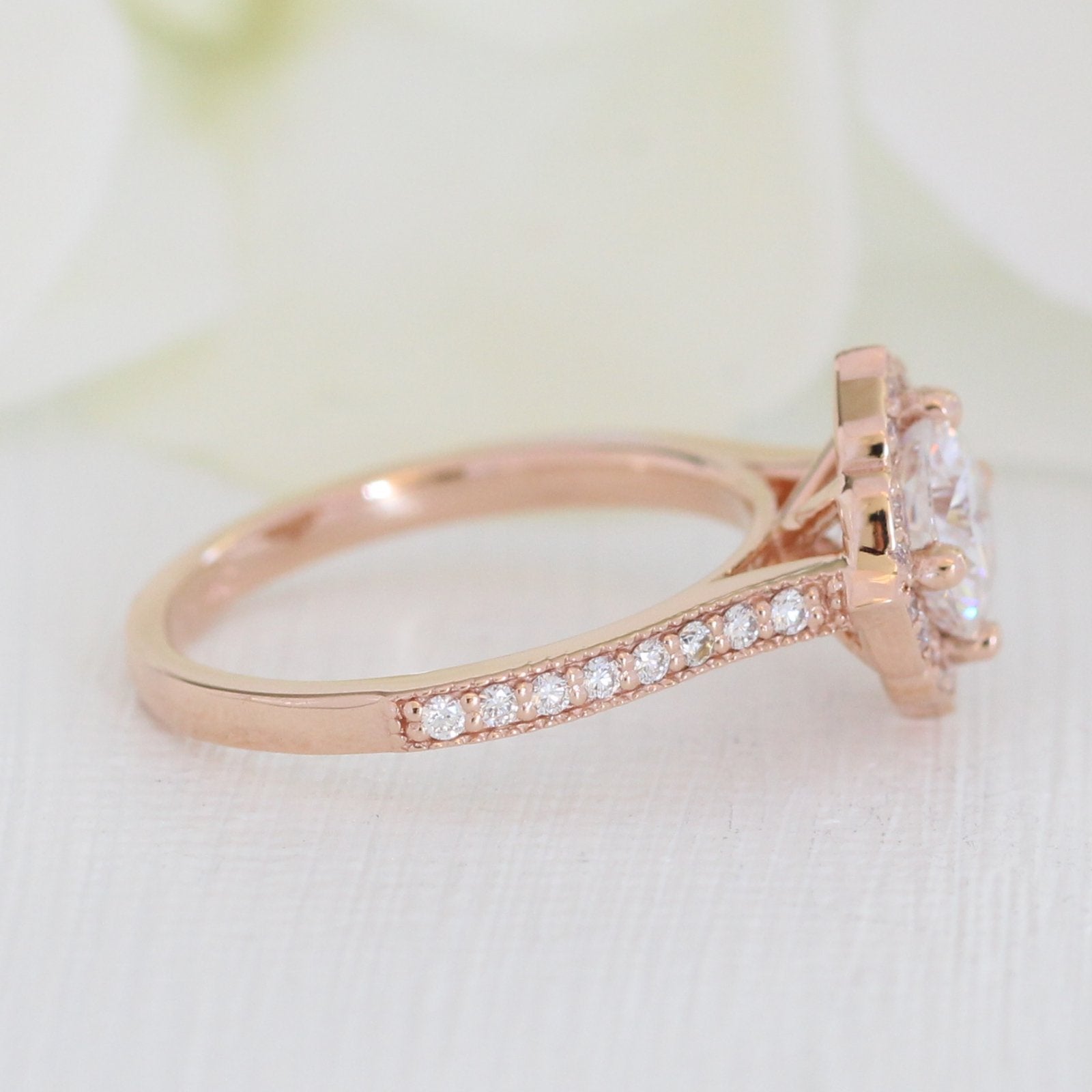 1.0CT Cushion Vintage Halo Moissanite Diamond Channel Set Engagement Ring For Her