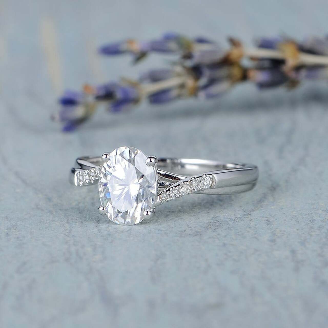 1.50CT Oval Four Prong Moissanite Diamond Infinity Engagement Ring