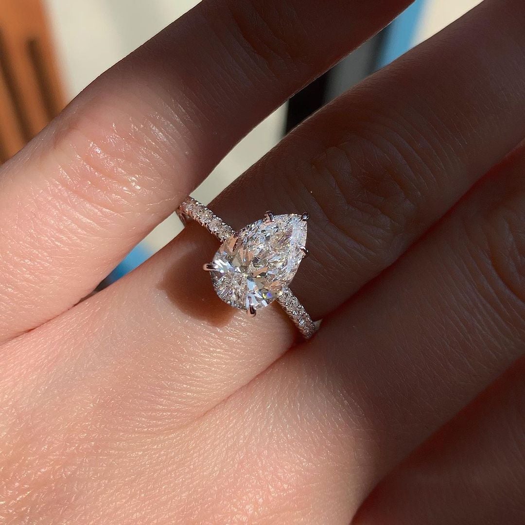 0.94CT Pear Pave Moissanite Diamond Five Prong Engagement Ring