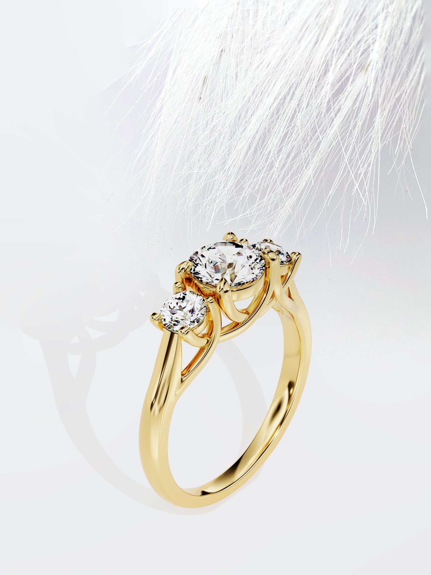 Round Cut Moissanite Three Stone Diamond Engagement Ring