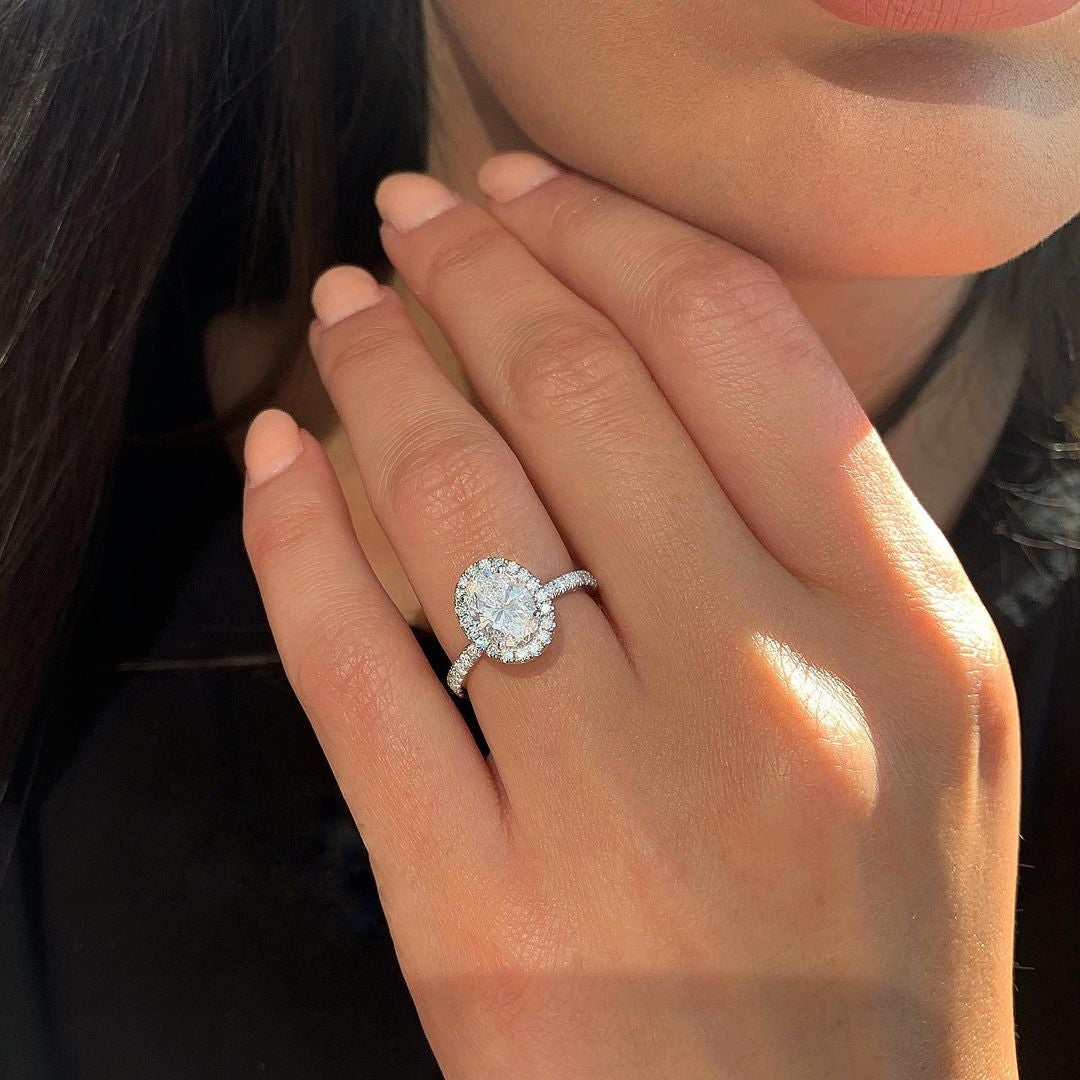 1.91CT Oval Halo Moissanite Diamond Pave Engagement Ring