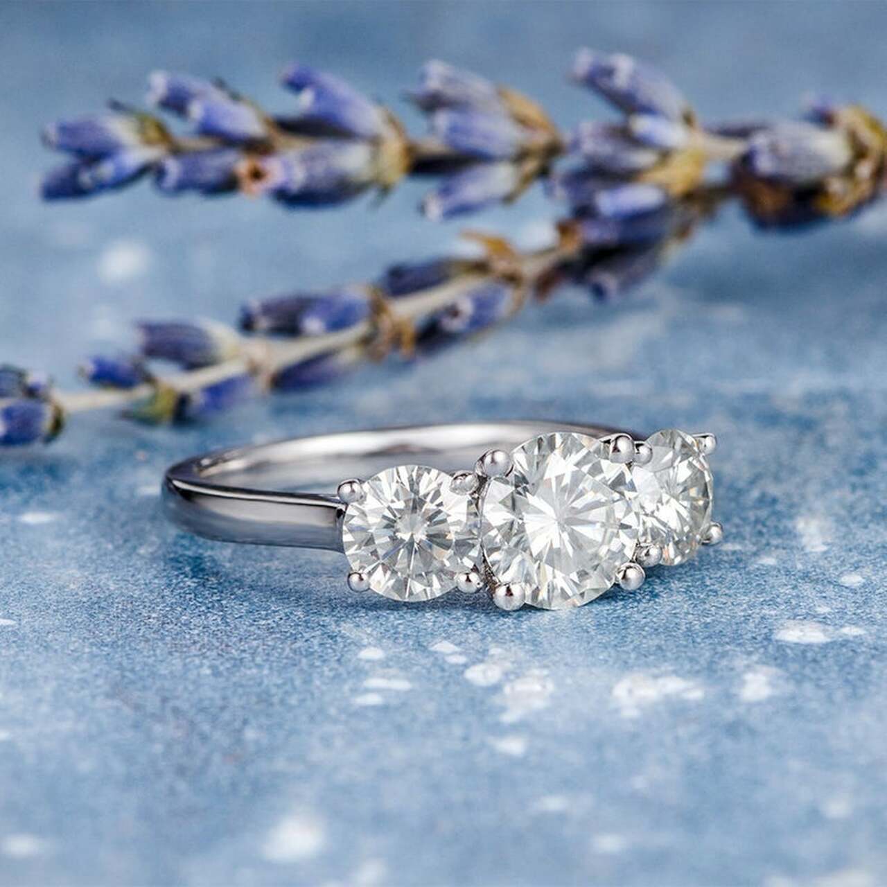 1.0CT Three Stone Round Moissanite Diamond Solitaire Engagement Ring For Women 