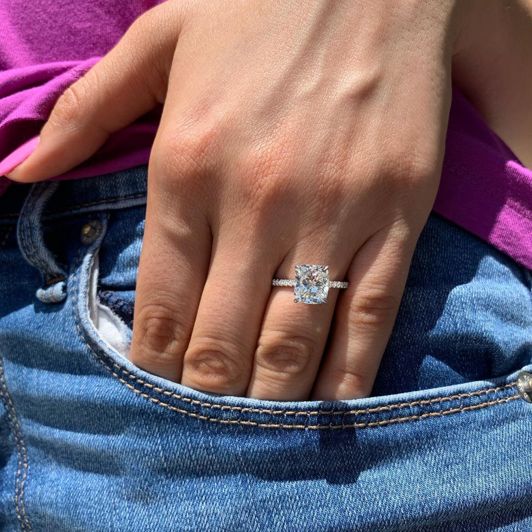 1.20CT Cushion Pave Moissanite Diamond Four Prong Engagement Ring For Women