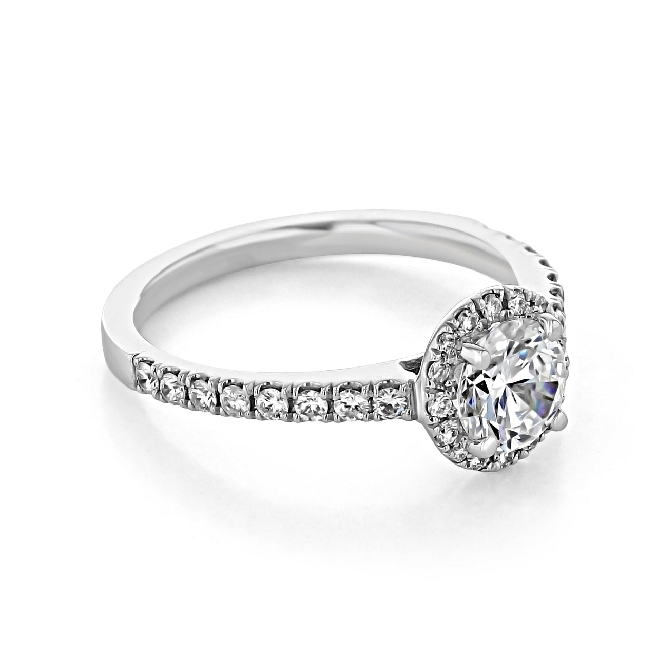 1.0ct Round Halo Moissanite Diamond Pave Engagement Ring For Her In 18K Solid Gold