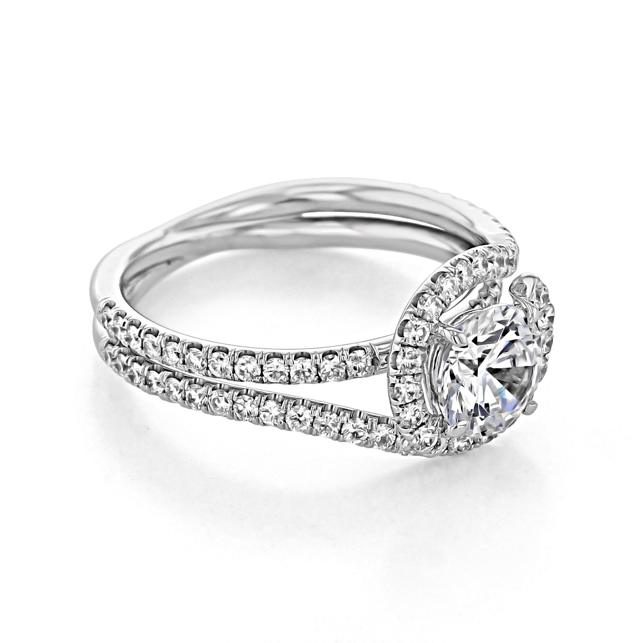 1.0CT Round Halo Moissanite Diamond Double Pave Engagement Ring