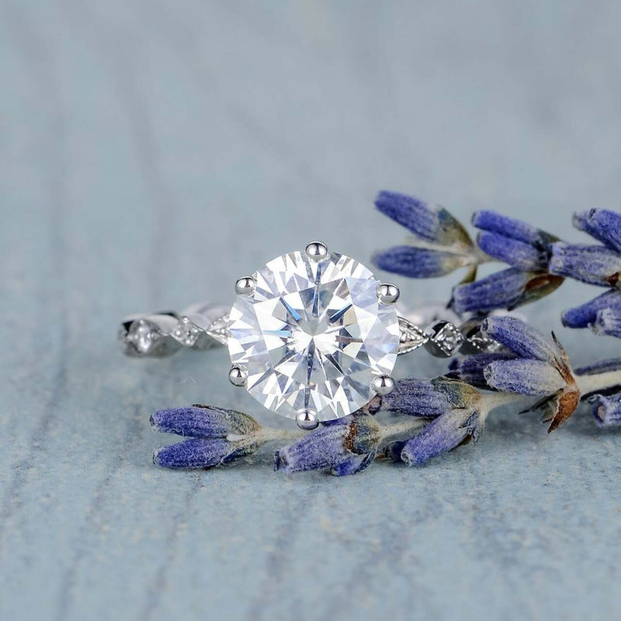 2.0CT Round Vintage Pave Moissanite Diamond Six Prong Engagement Ring for Women