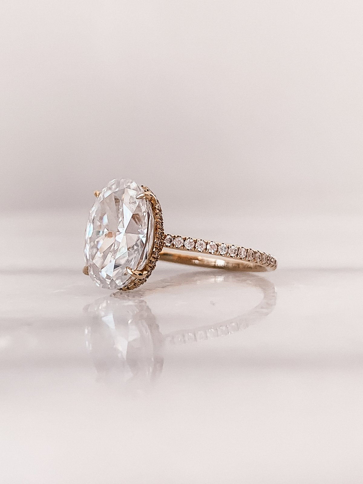2.80CT Oval Pave Moissanite Diamond Hidden Halo Open Engagement Ring