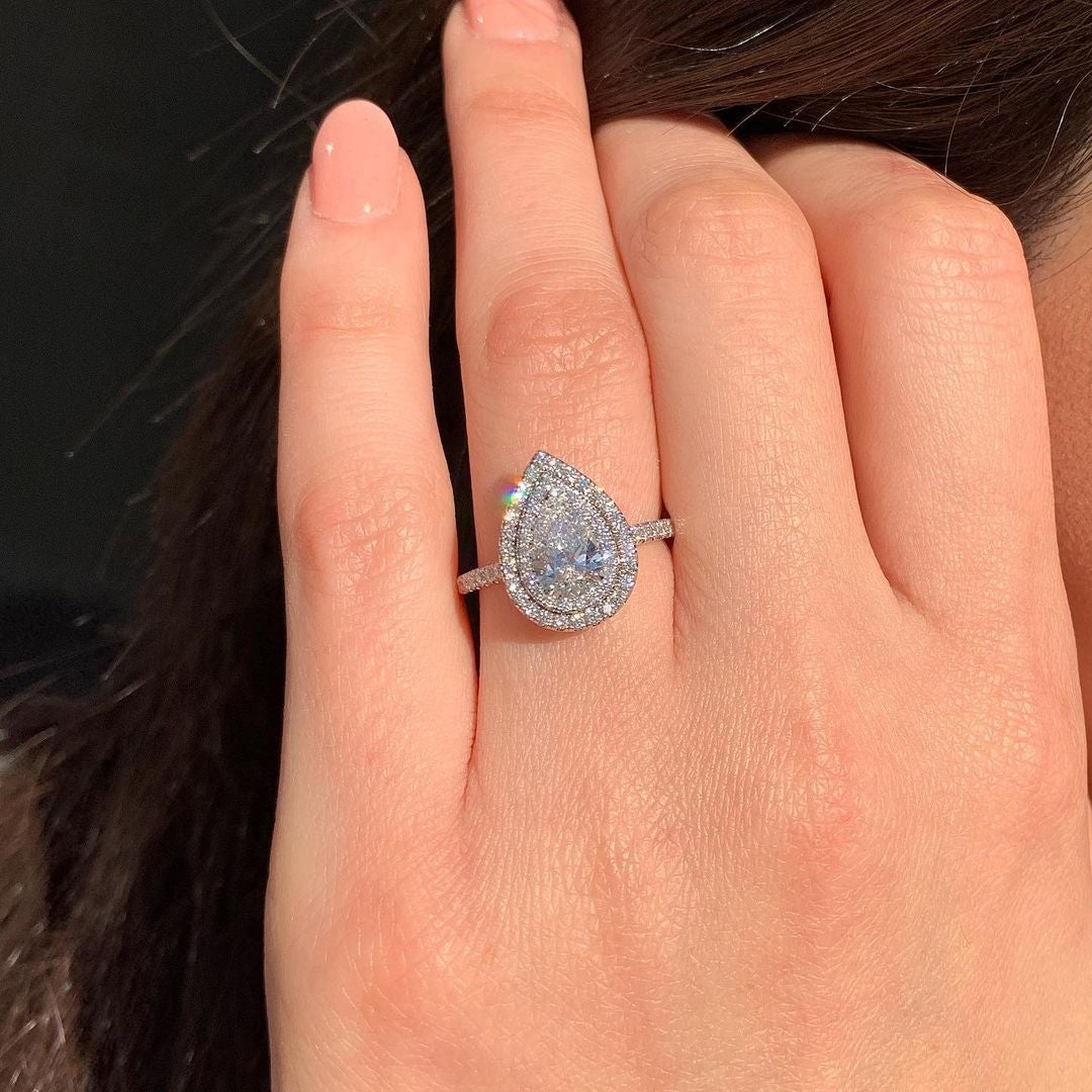 2.10CT Pear Pave Moissanite Diamond Halo Engagement Ring For Her