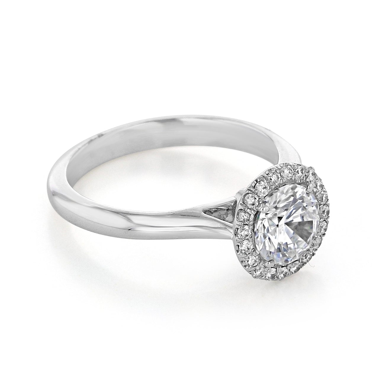1.0CT Cathedral Set Round Moissanite Diamond Halo Engagement Ring