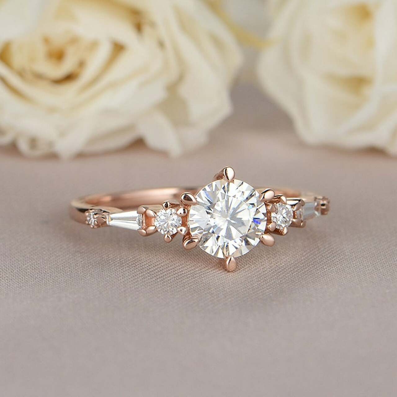 1.0CT Round Six Prong Moissanite Diamond Seven Stone Engagement Ring