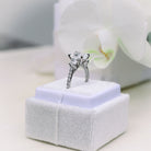 2.50CT Cushion Cut Moissanite Three Stone Pave Diamond Engagement Ring