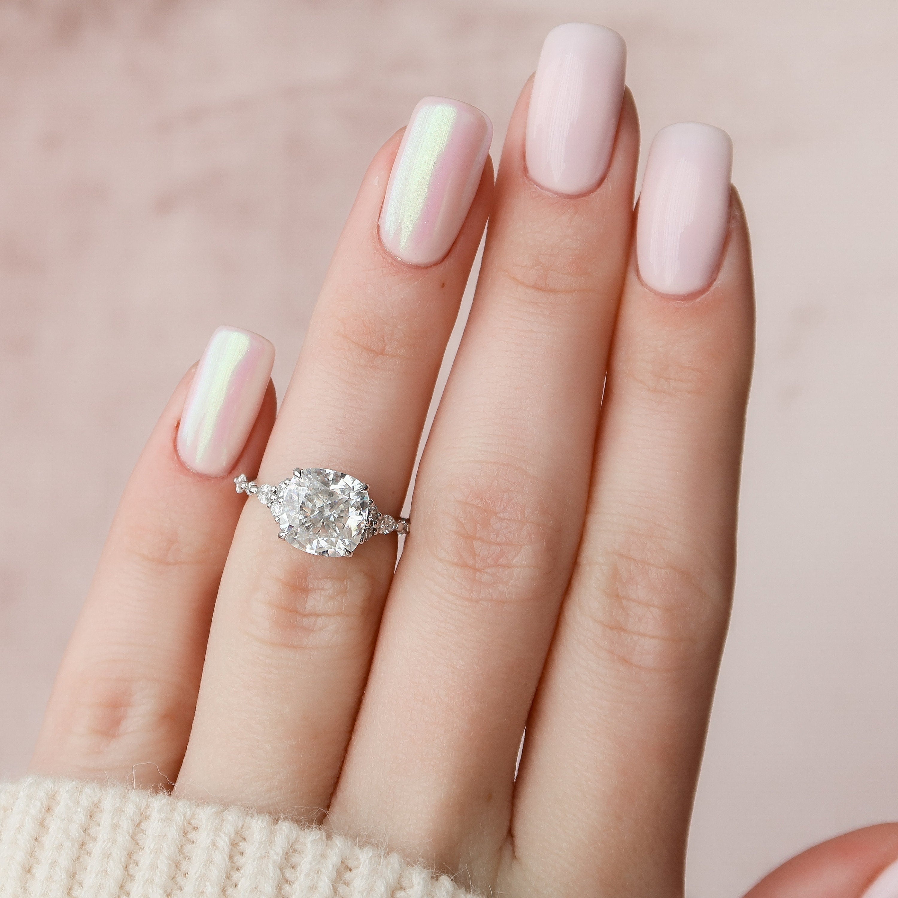 Cushion Cut Moissanite Engagement Ring