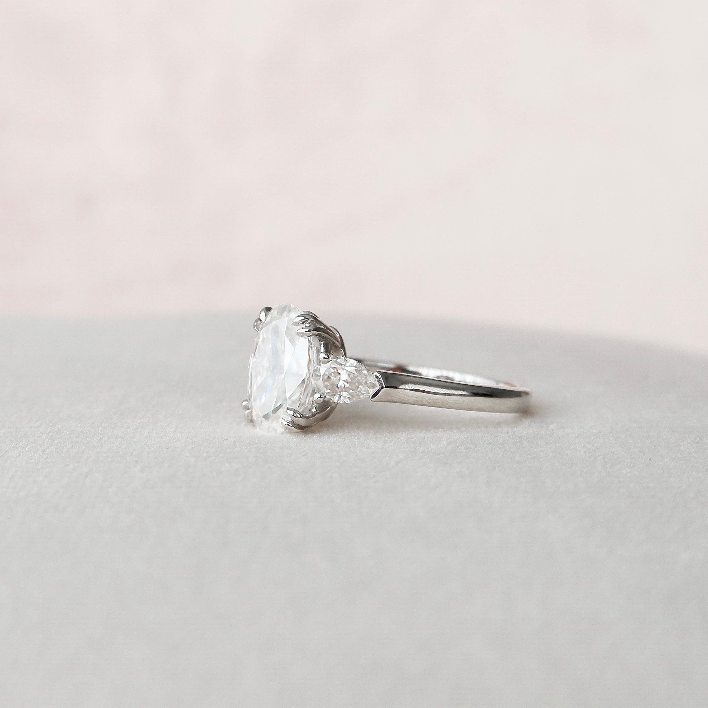 3.5 Carat Oval Moissanite Three Stone Ring