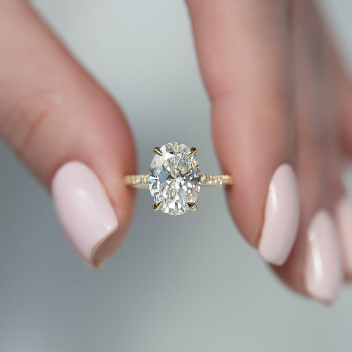 3.0CT Oval Diamond Pave Setting Hidden Halo Lab Grown Engagement Ring