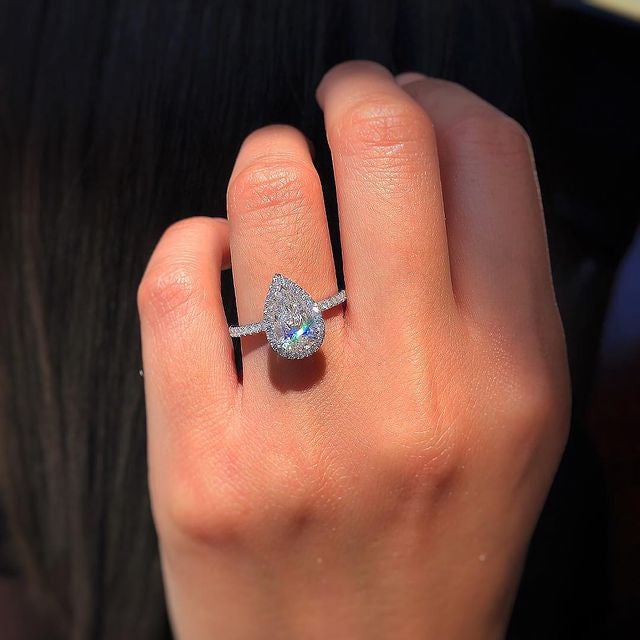 2.10CT Pear Pave Moissanite Diamond Halo Engagement Ring For Her