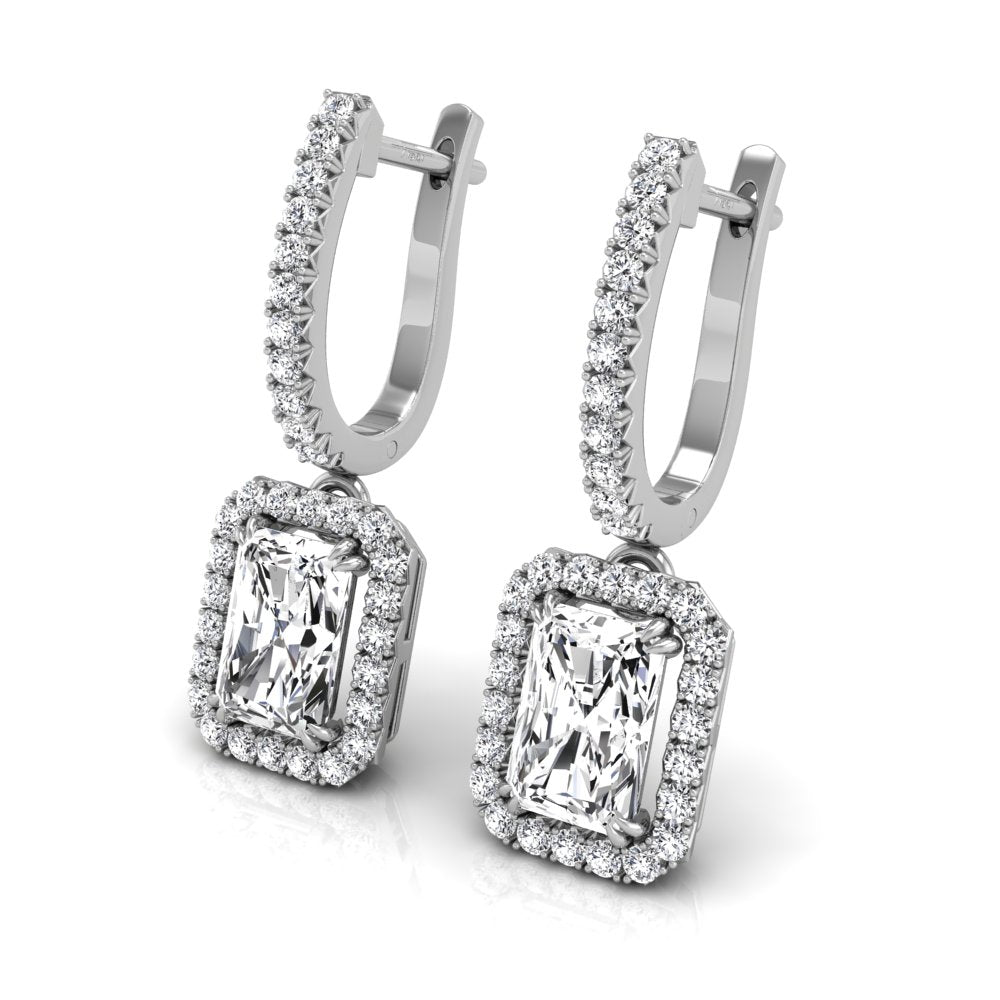 Radiant Cut Halo Diamond Moissanite Hoop Earrings for Her