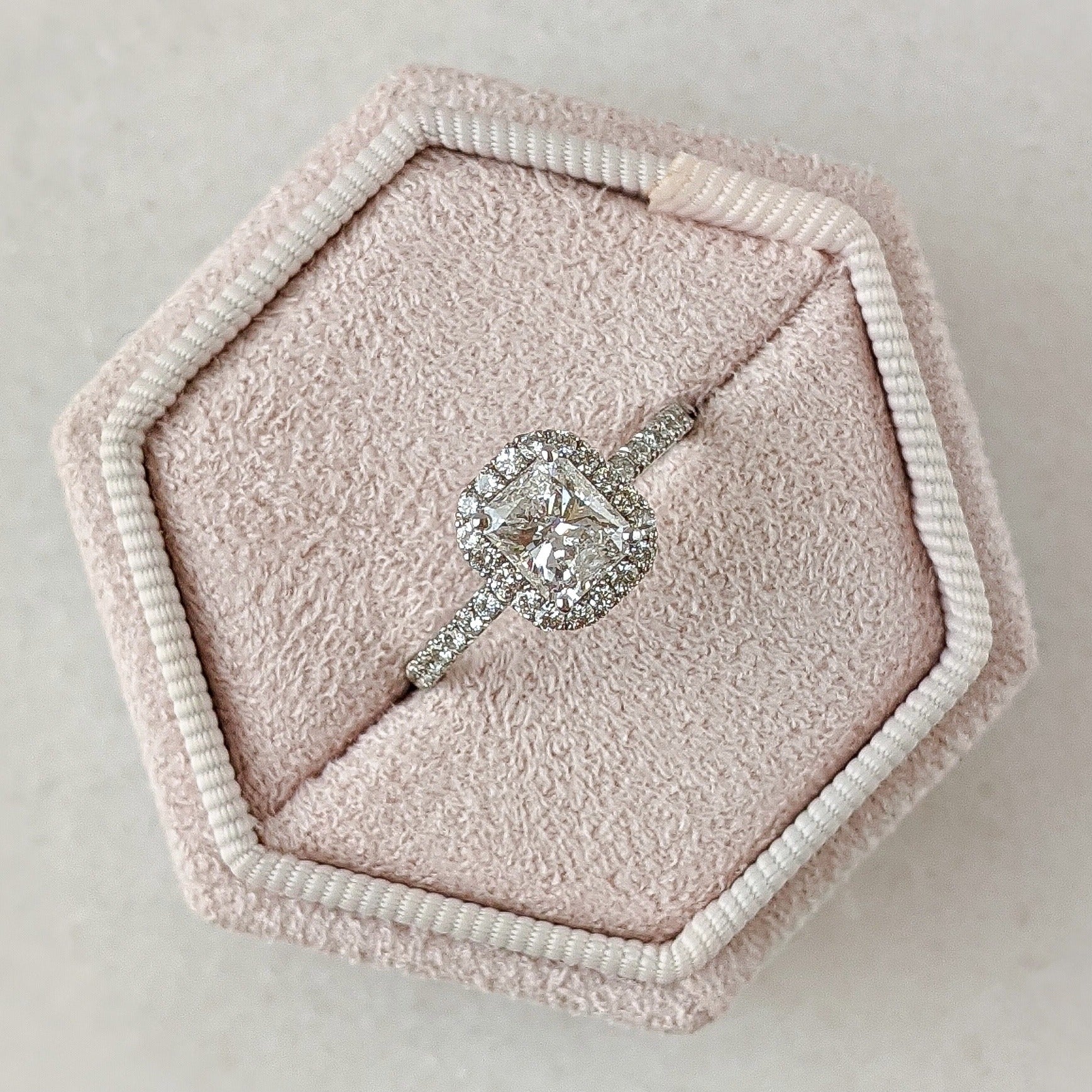 1.02CT Radiant Halo Moissanite Diamond Pave Engagement Ring For Women