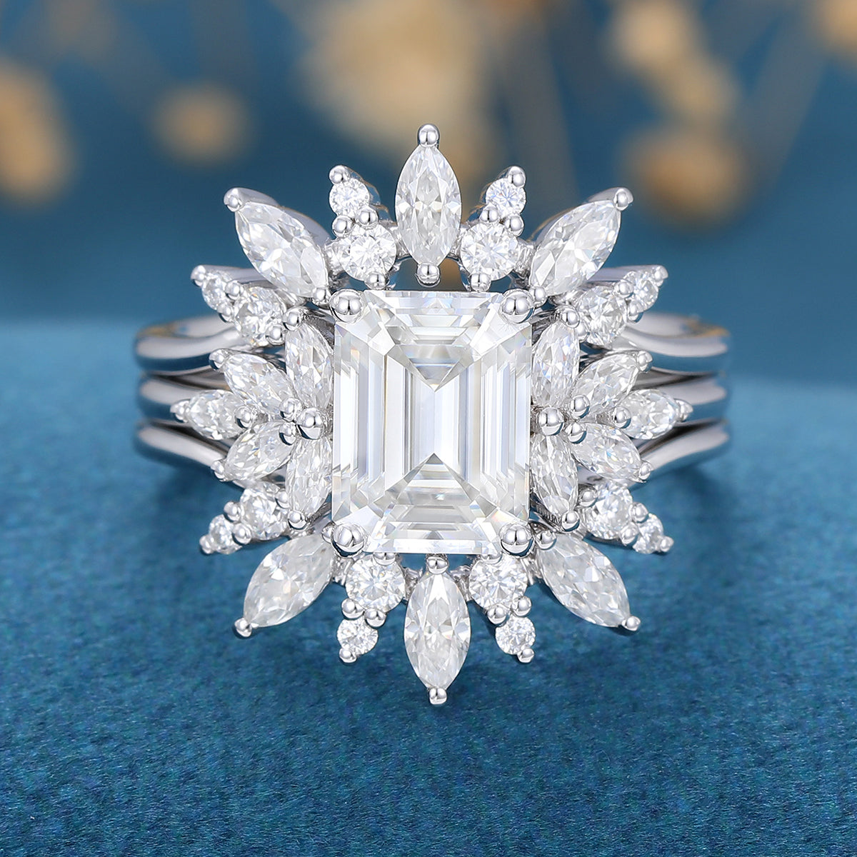 emerald-shaped-moissanite-cluster-bridal-set-7