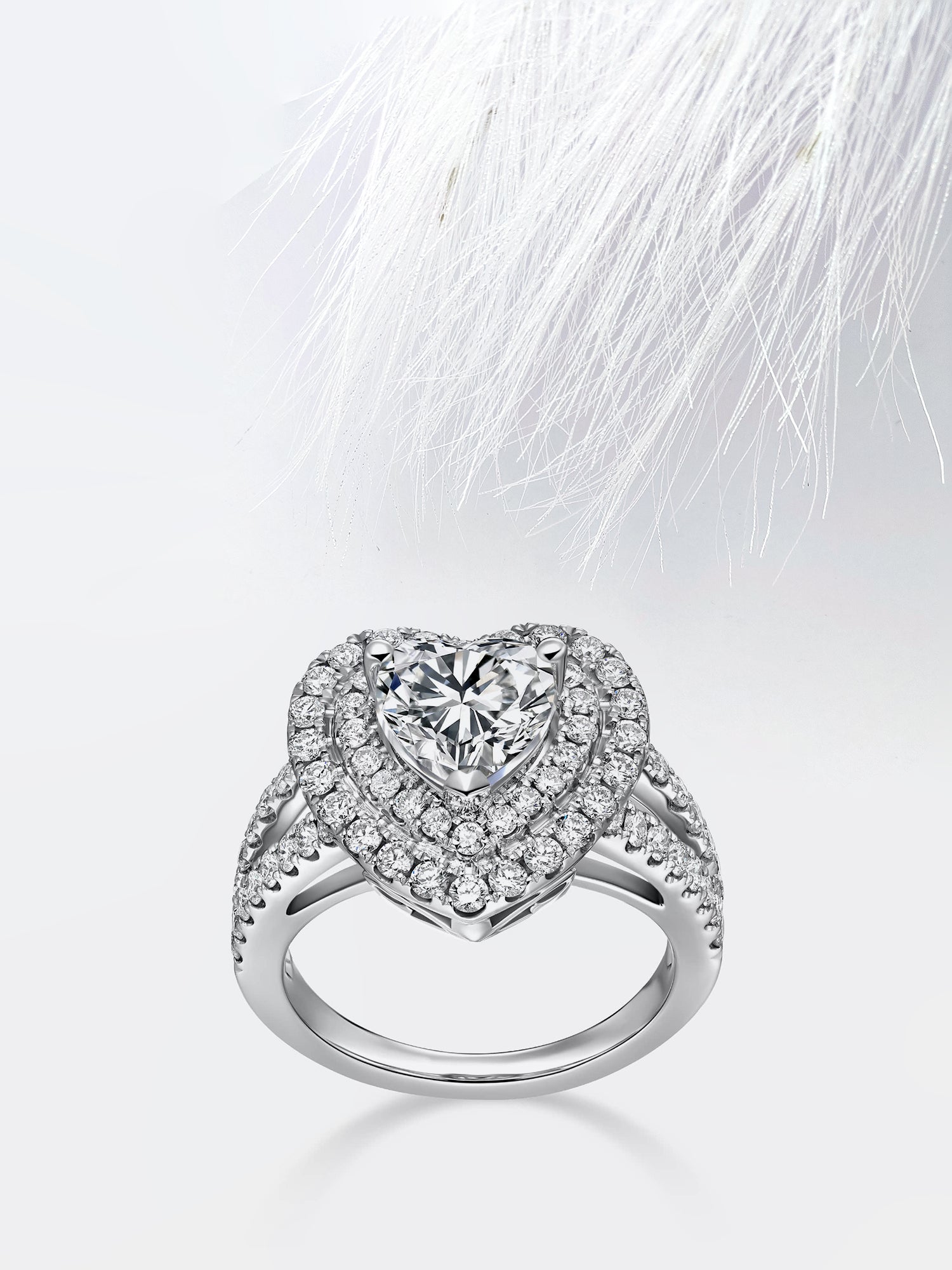 Heart Moissanite Double Halo Diamond Engagement Ring For Women