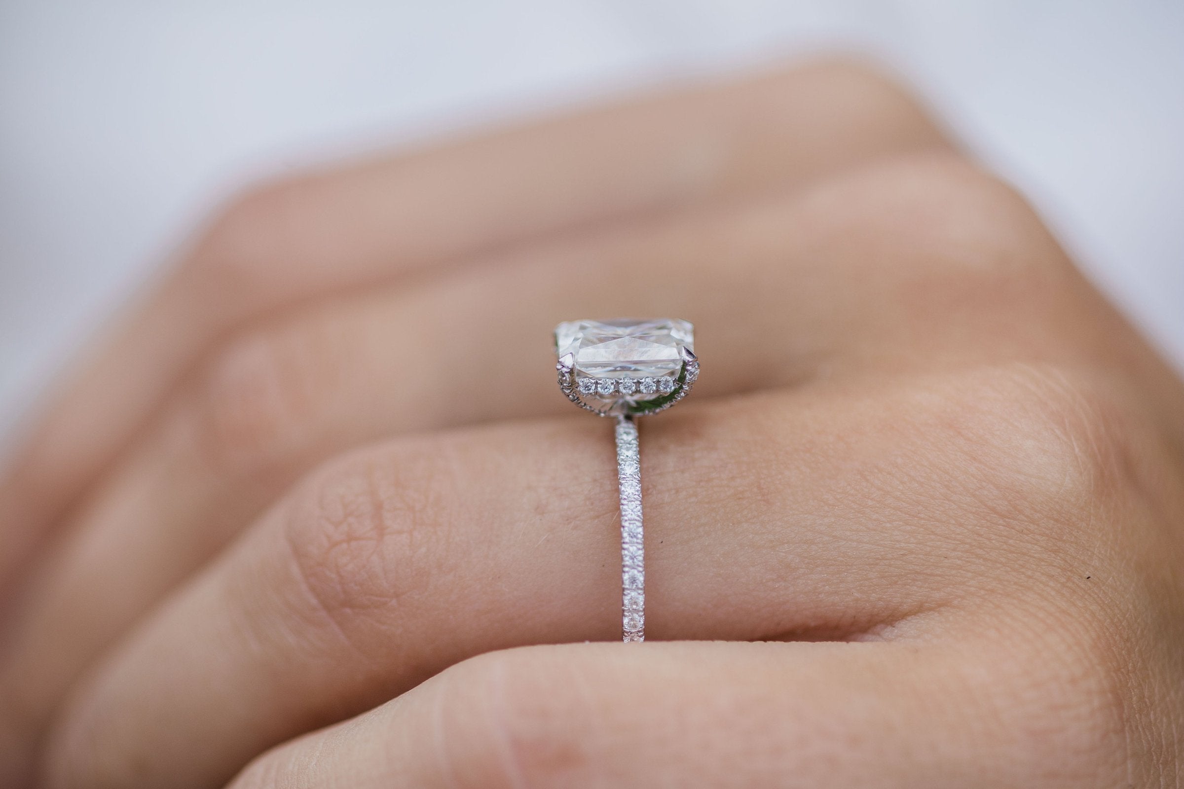 2.0CT Radiant Hidden Halo Moissanite Diamond Pave Engagement Ring