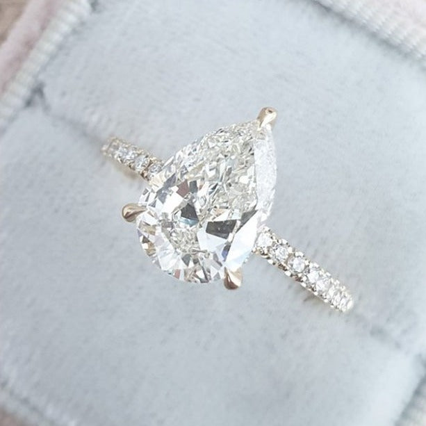 2.0ct Pear Moissanite Diamond Pave Engagement Ring For Women