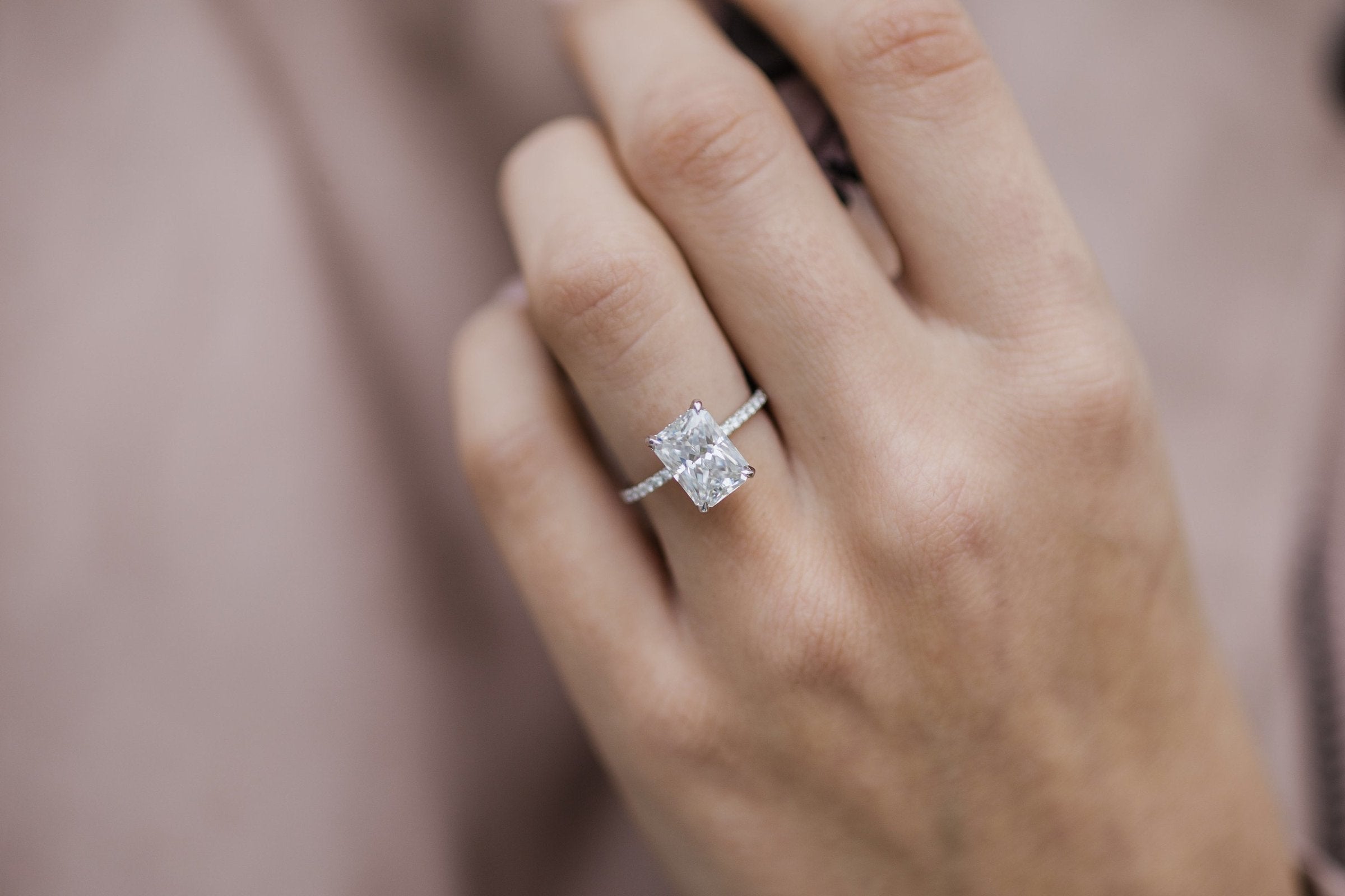 2.70CT Radiant Hidden Halo Moissanite Diamond Pave Engagement Ring