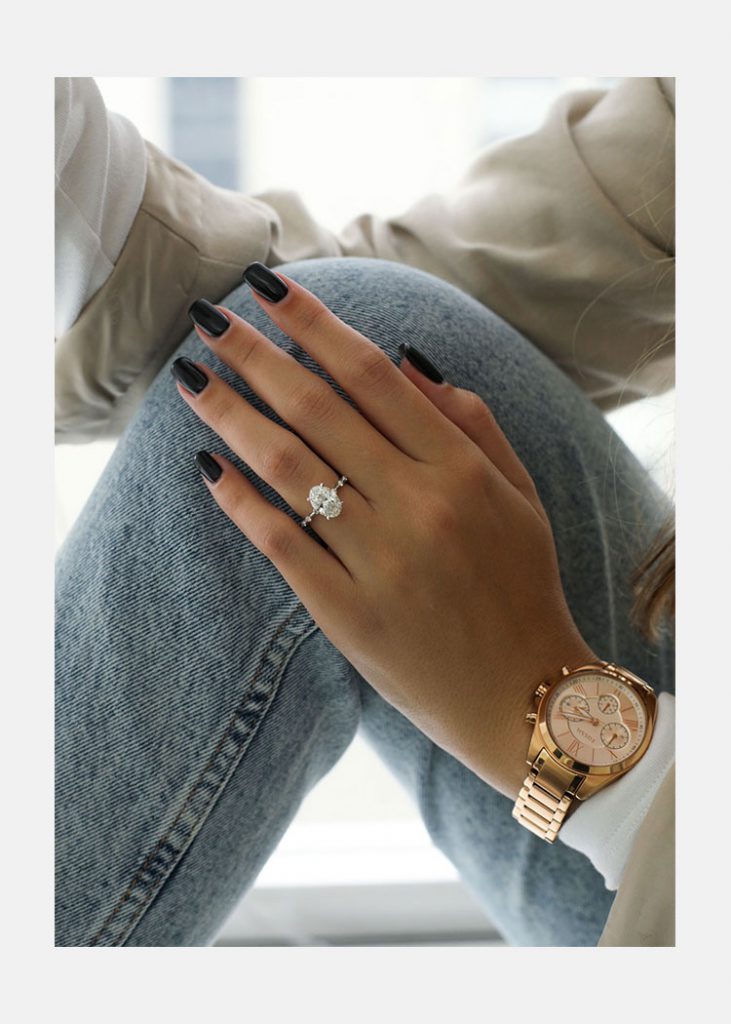 2.0ct Oval Petite Pave Moissanite Diamond Four Prong Engagement Ring In 18K Solid Gold