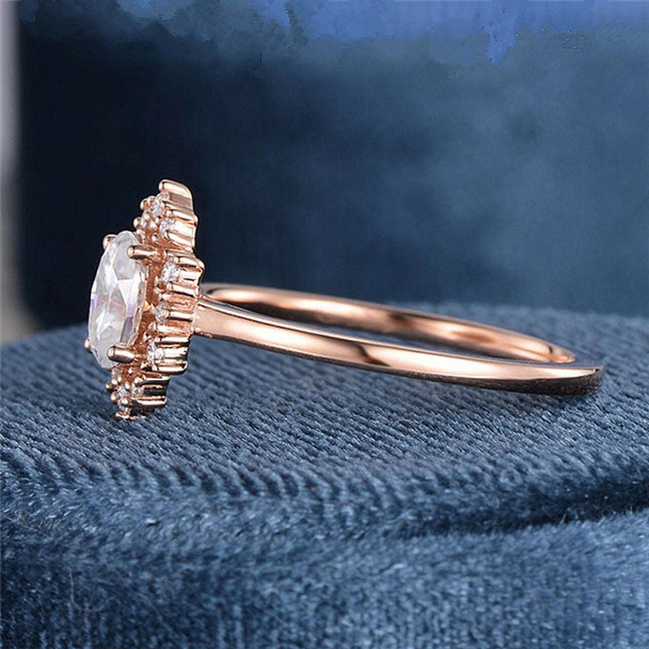 1.0CT Oval Cut Rose Gold Cluster Moissanite  Engagement Ring