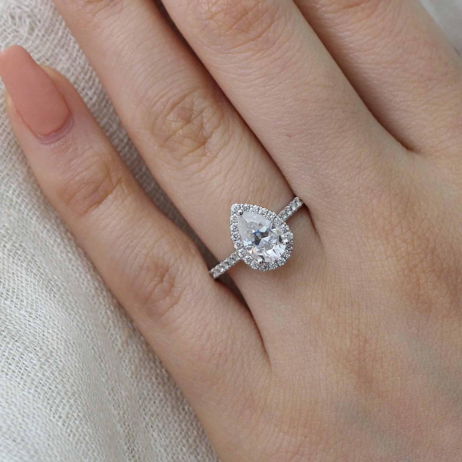 1.50CT Pear Pave Moissanite Diamond Halo Engagement Ring For Her