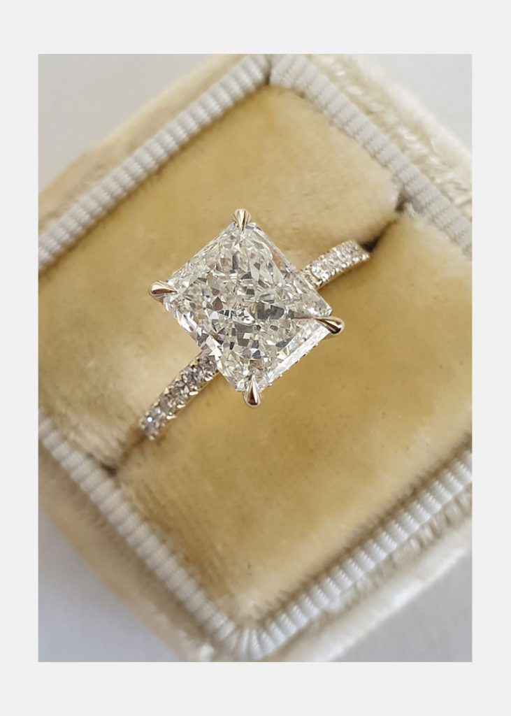 2.0ct Radiant Pave Moissanite Diamond Hidden Halo Engagement Ring In 14K Solid Gold