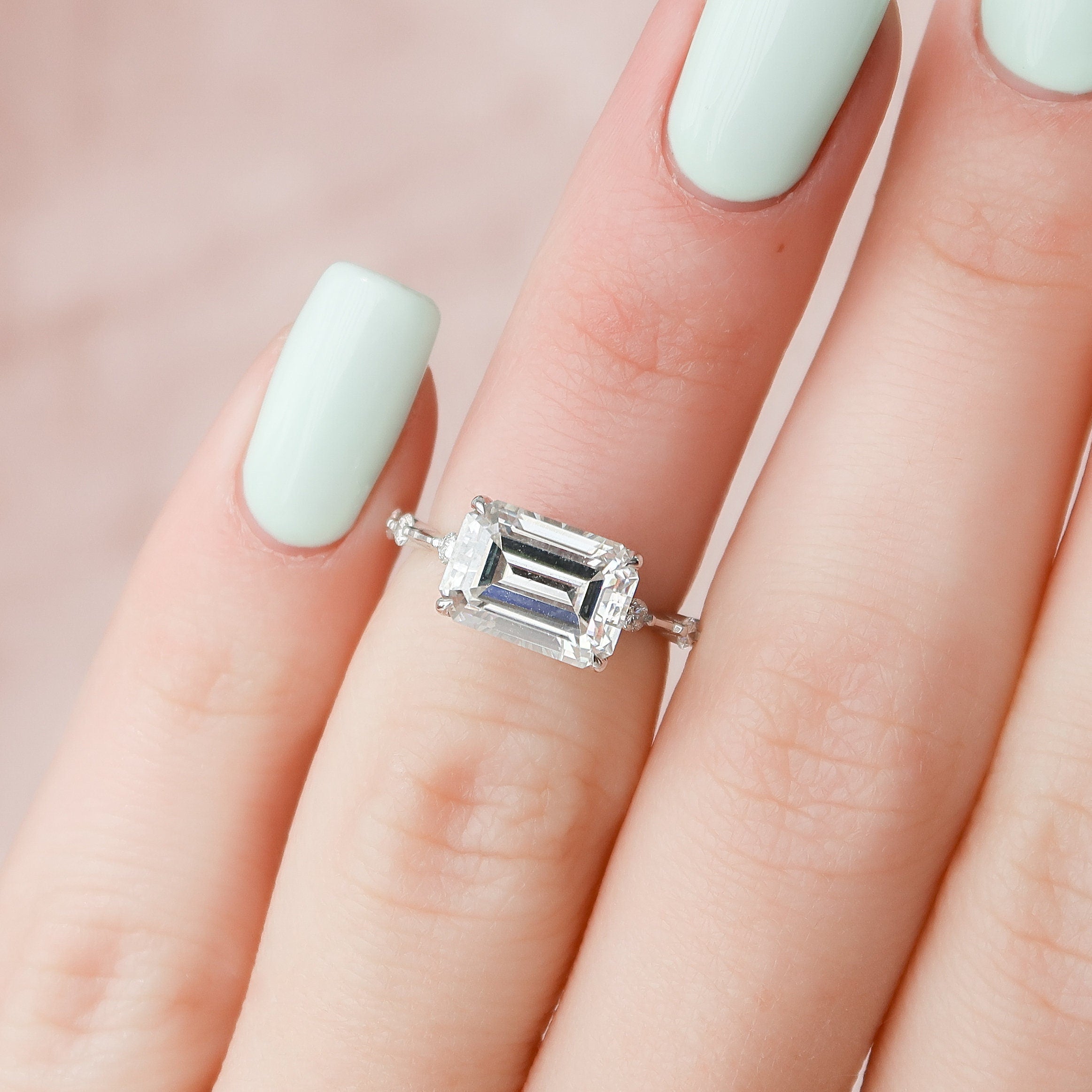 Emerald Cut Moissanite Engagement Ring