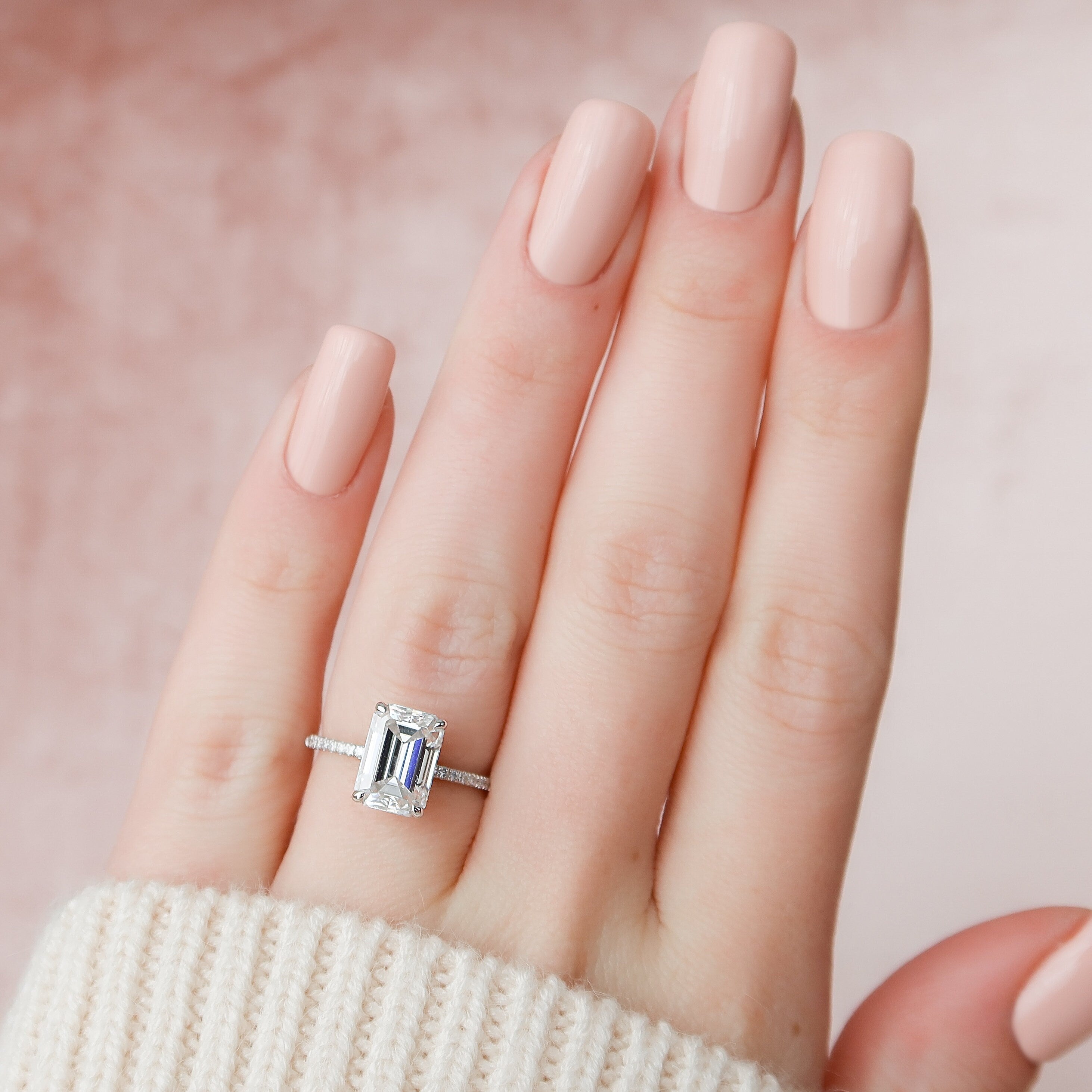 3 Carat Emerald Moissanite Engagement Ring