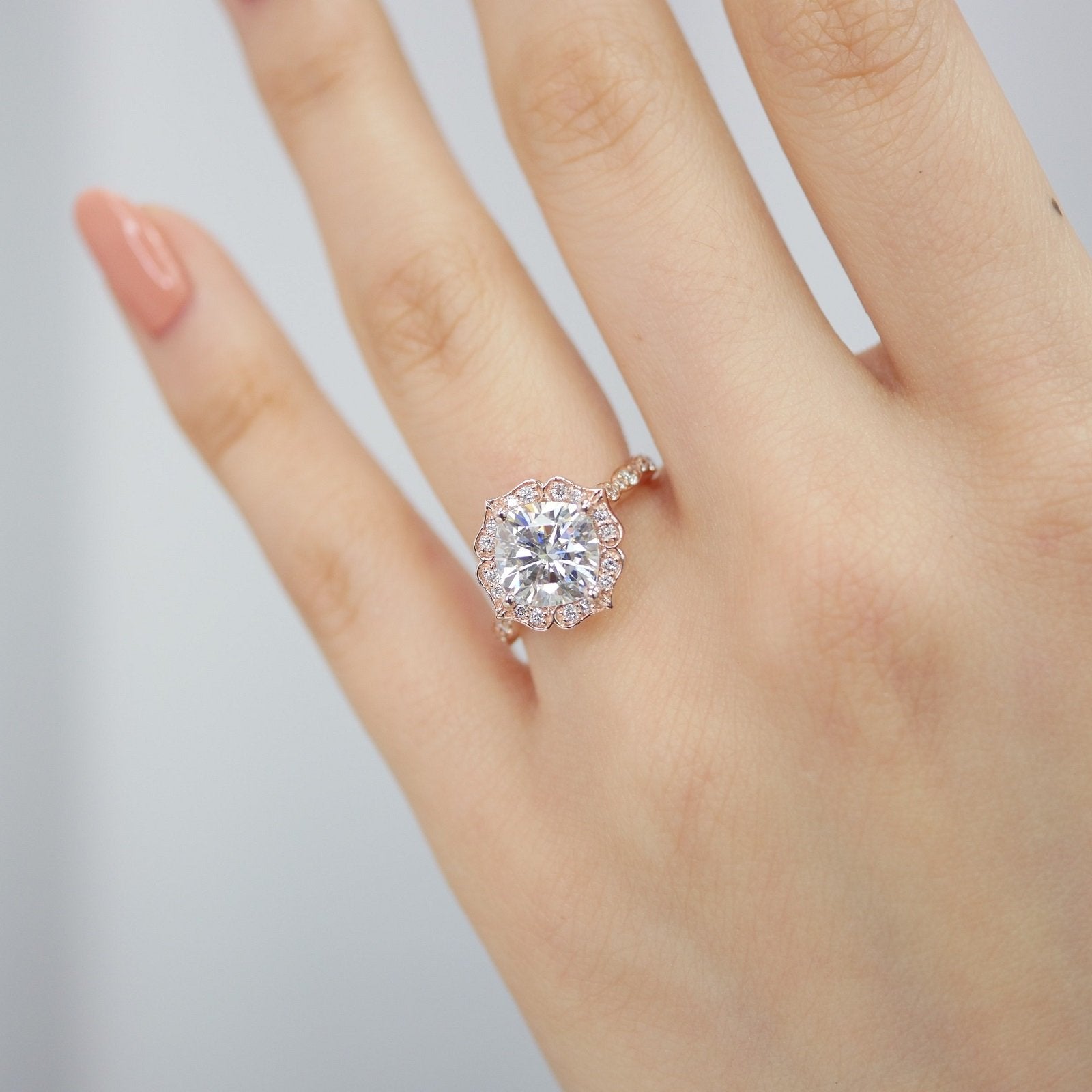 2.30CT Cushion Vintage Halo Moissanite Diamond Engagement Ring For Women