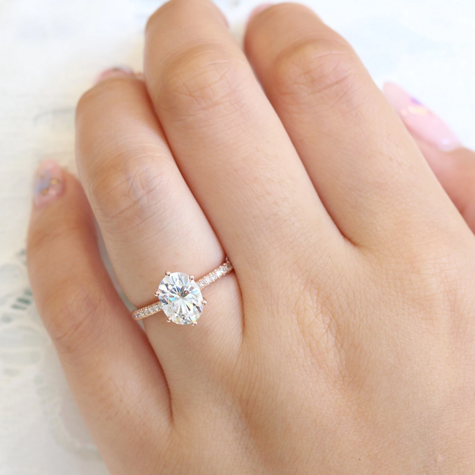 2.0CT Oval Pave Moissanite Diamond Six Prong Engagement Ring