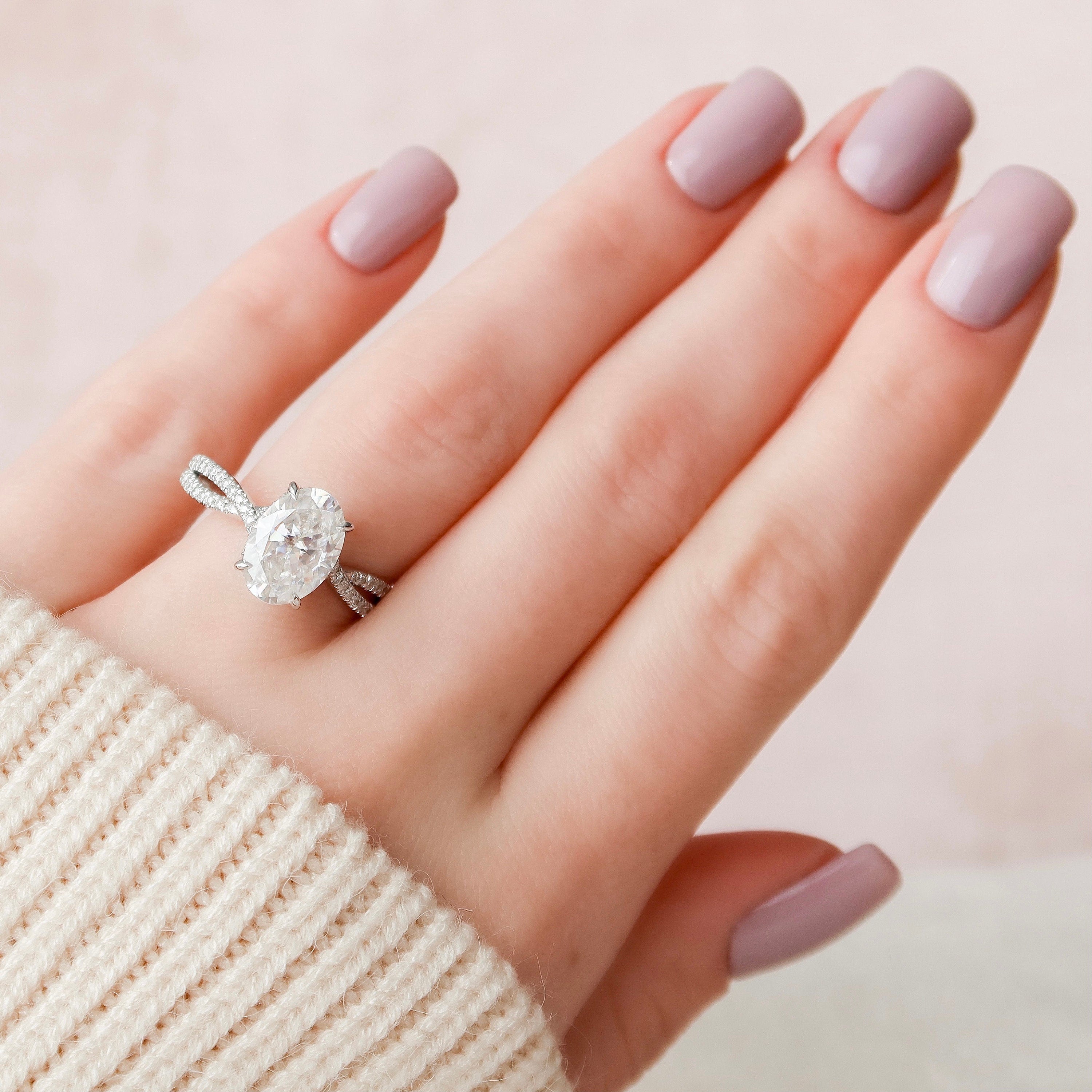 Oval Hidden Halo Moissanite Ring