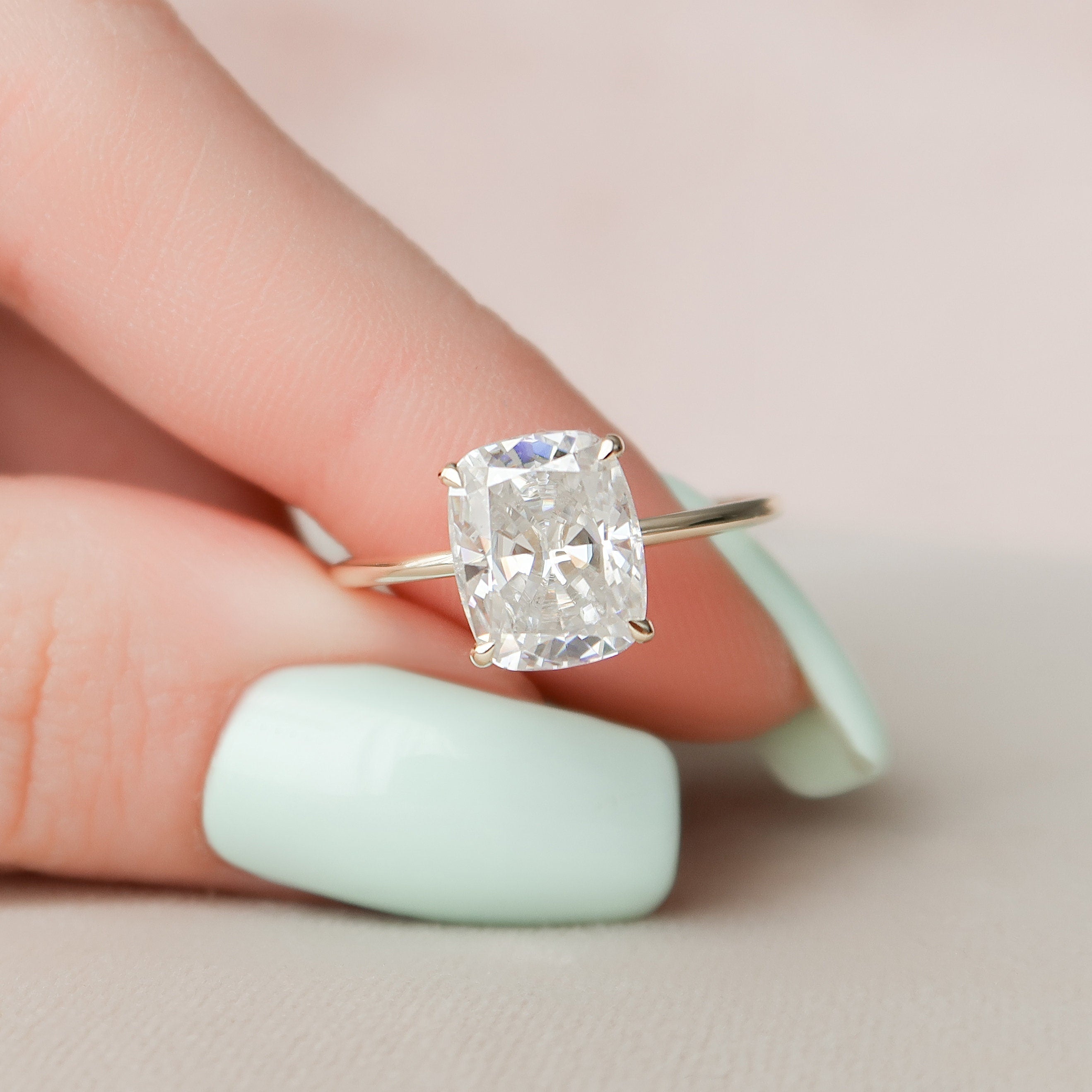4.0CT Elongated Cushion Moissanite Ring