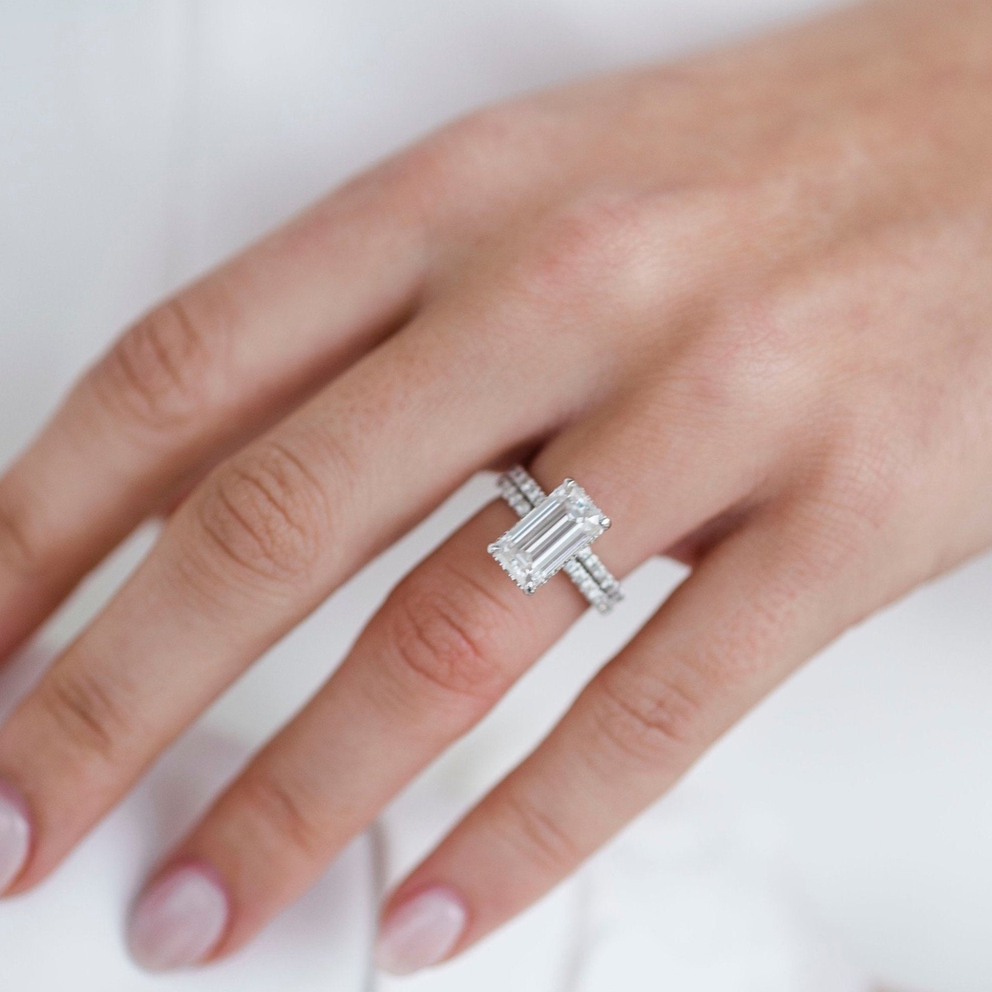 Elongated Emerald Cut Moissanite Ring