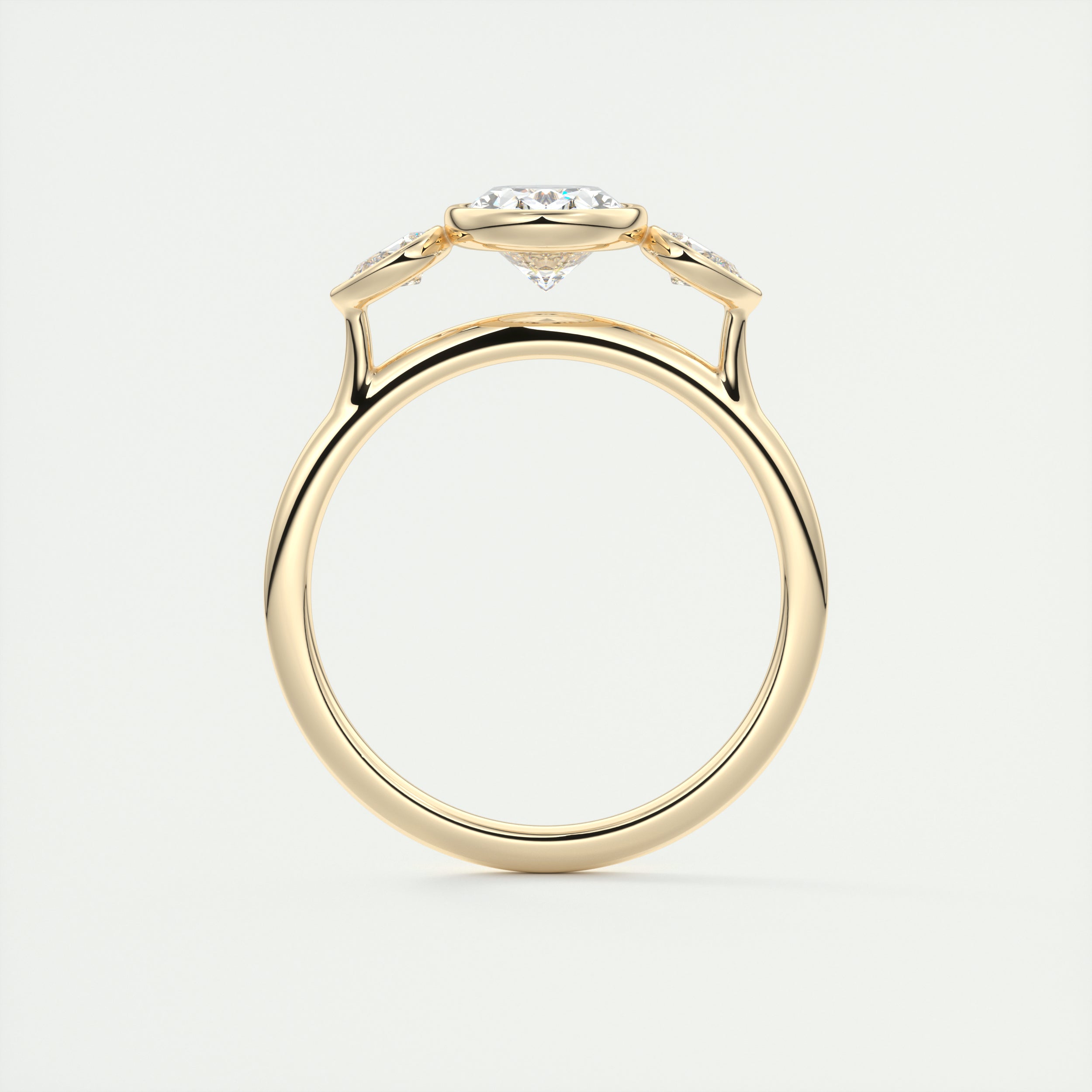 2.0CT Bezel Set Oval Moissanite Diamond Three Stone Engagement Ring