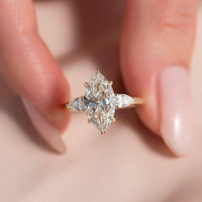 2.50CT Marquise Diamond Three Stone Setting Lab Grown Engagement Ring