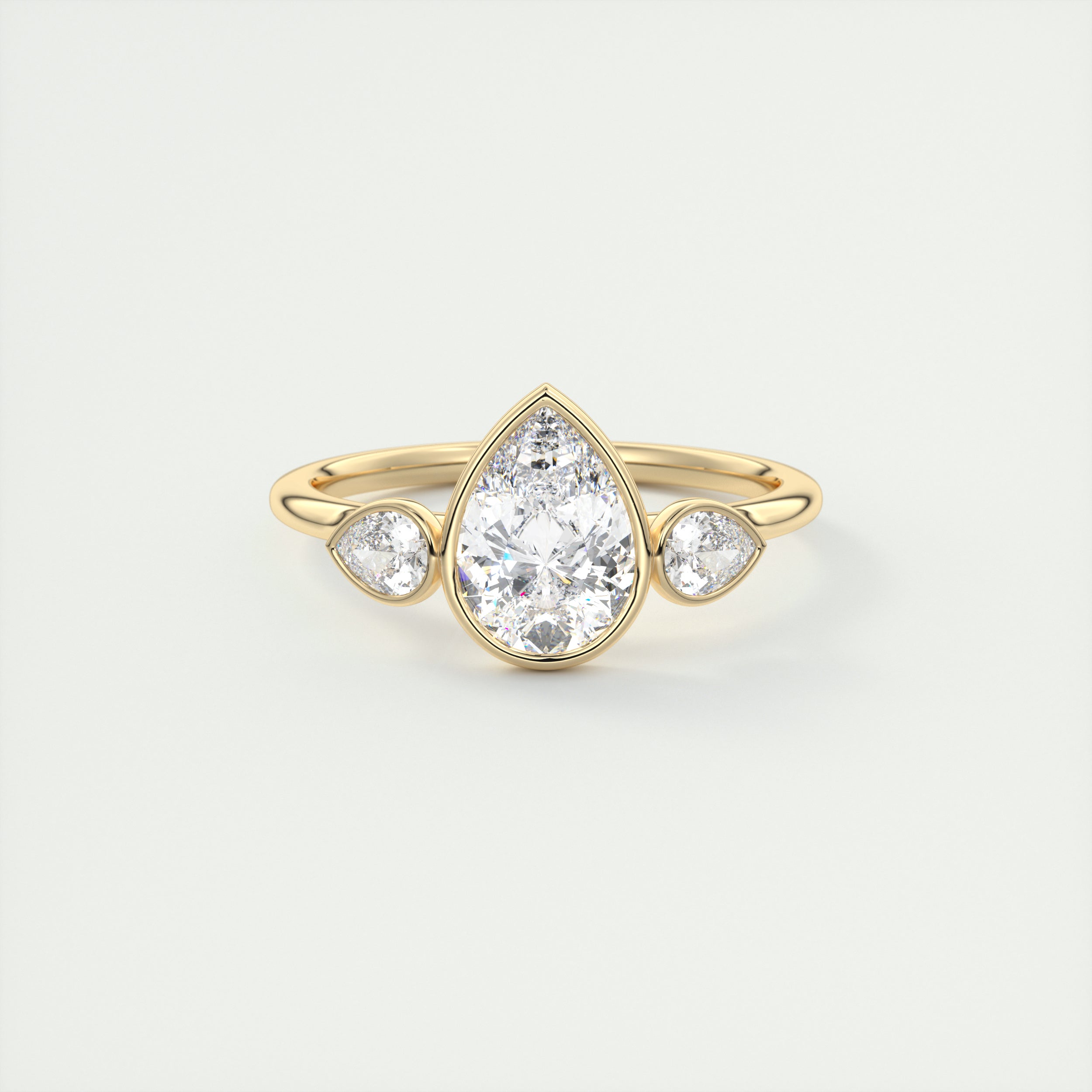 2.0CT Three Stone Pear Bezel Set Moissanite Diamond Engagement Ring