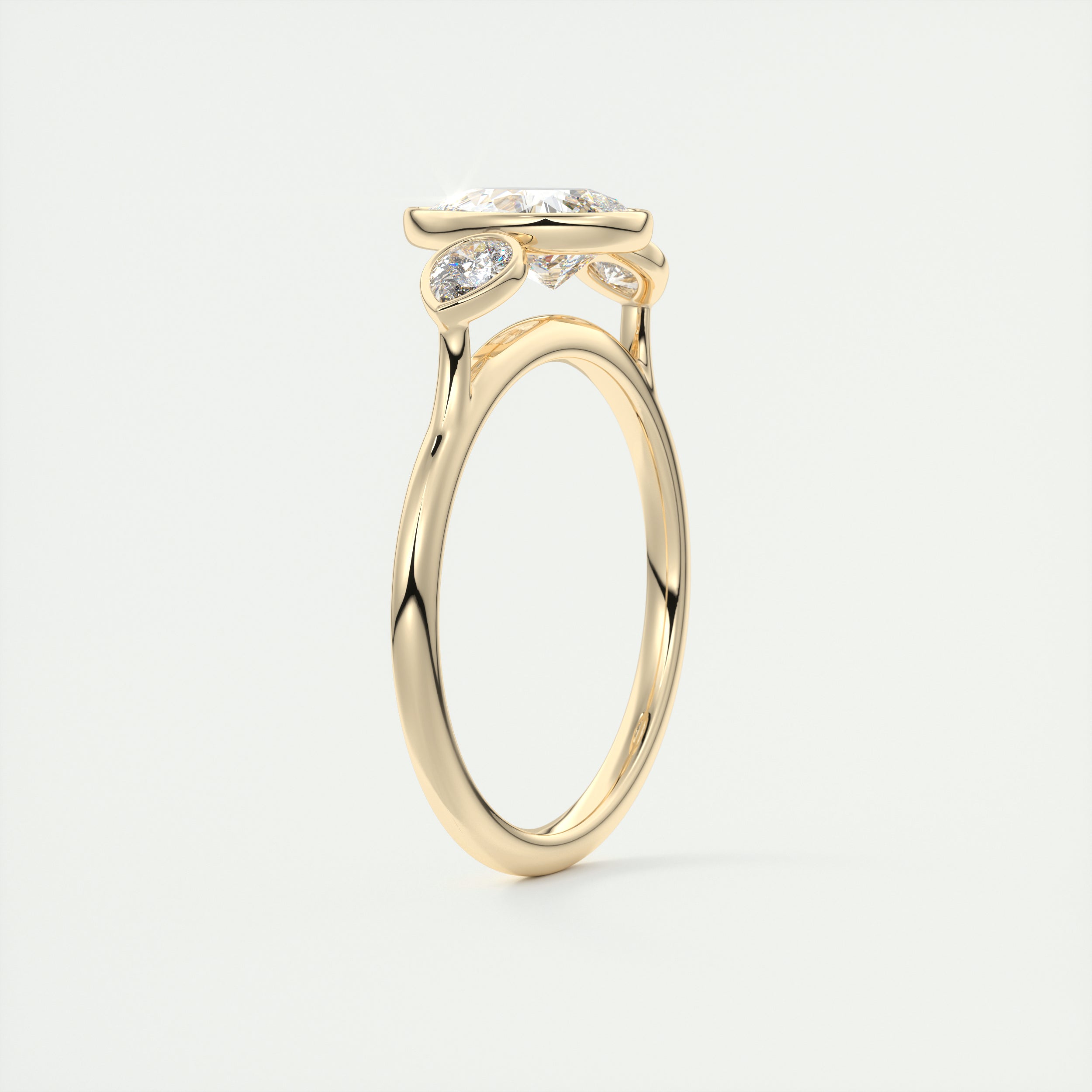 2.0CT Three Stone Pear Bezel Set Moissanite Diamond Engagement Ring
