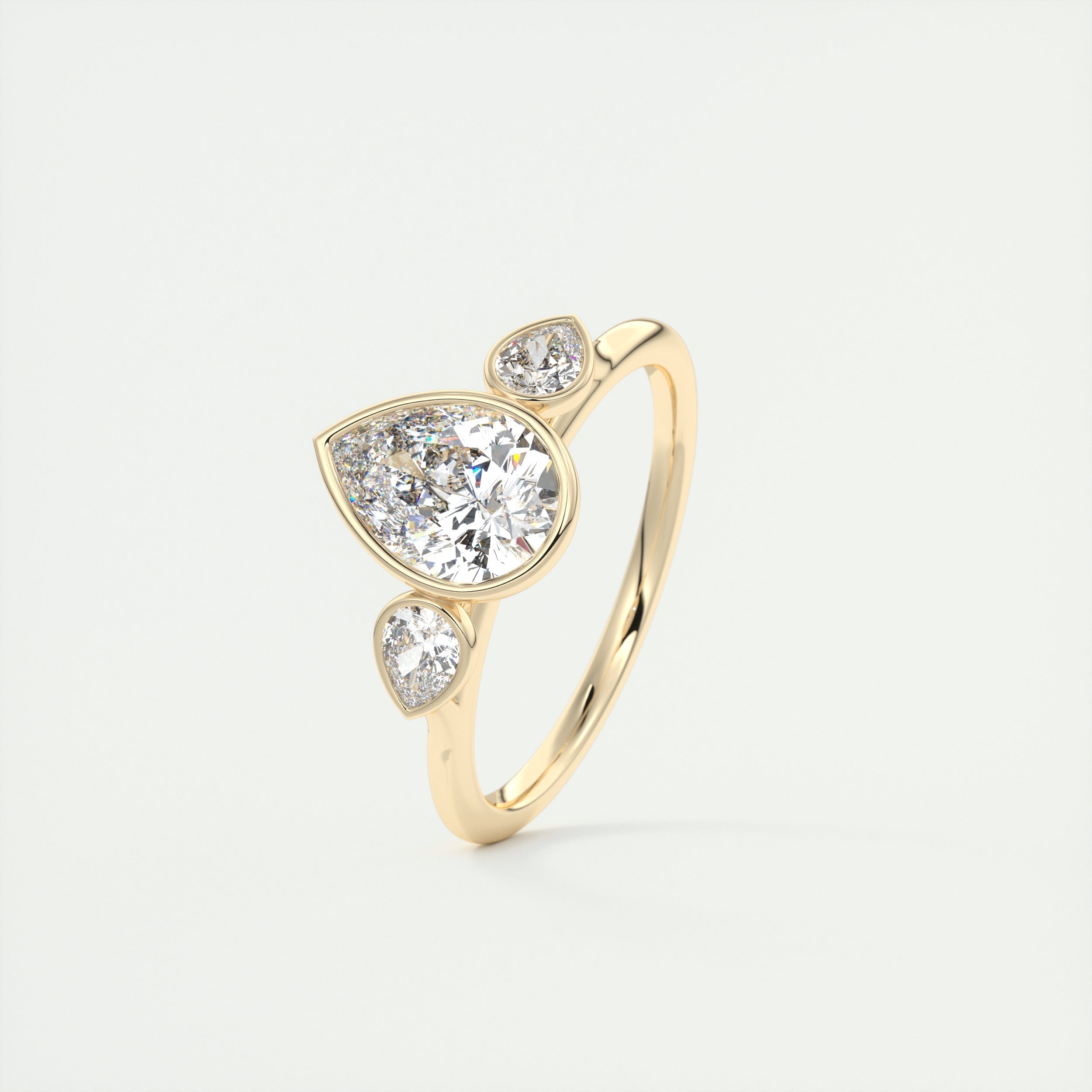 2.0CT Three Stone Pear Bezel Set Moissanite Diamond Engagement Ring