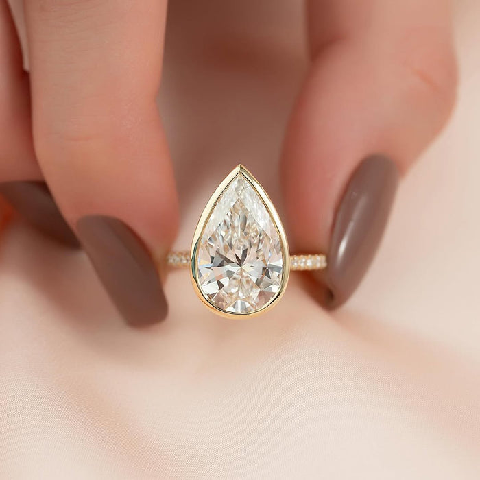 5.50CT Pear Diamond Bezel Pave Setting Lab Grown Engagement Ring